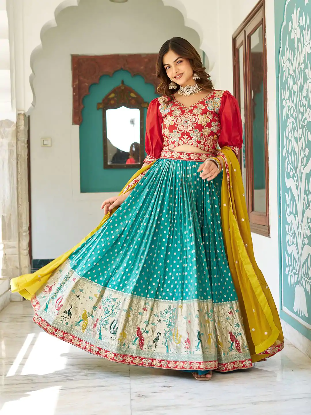 Ram 104 Firozi mono silk Lehenga Choli Perfect for Wedding, Party, Anniversary, Onam, Ethnic Day – . Festive Deal ₹3149. Delivery 4-6 Working Days. | Bollywood Lehenga, Creative Lehenga, Designer Lehenga, Embroidered Lehenga, Lehenga, Party Wear Lehenga