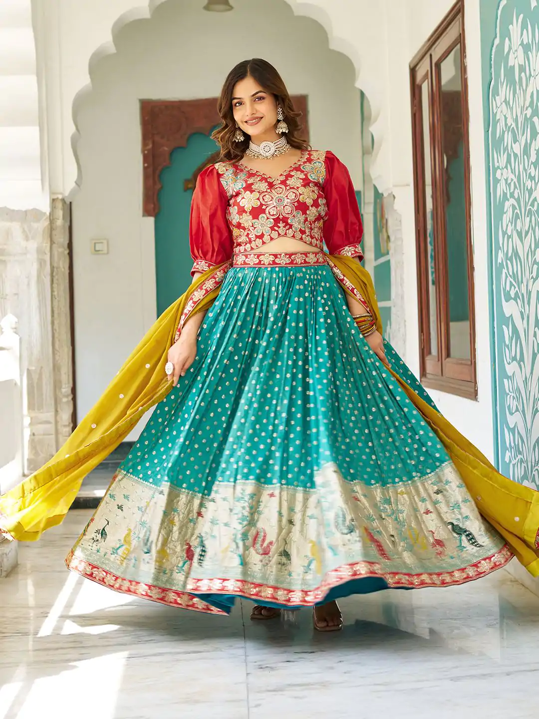 Ram 104 Firozi mono silk Lehenga Choli Perfect for Wedding, Party, Anniversary, Onam, Ethnic Day – . Festive Deal ₹3149. Delivery 4-6 Working Days. | Bollywood Lehenga, Creative Lehenga, Designer Lehenga, Embroidered Lehenga, Lehenga, Party Wear Lehenga