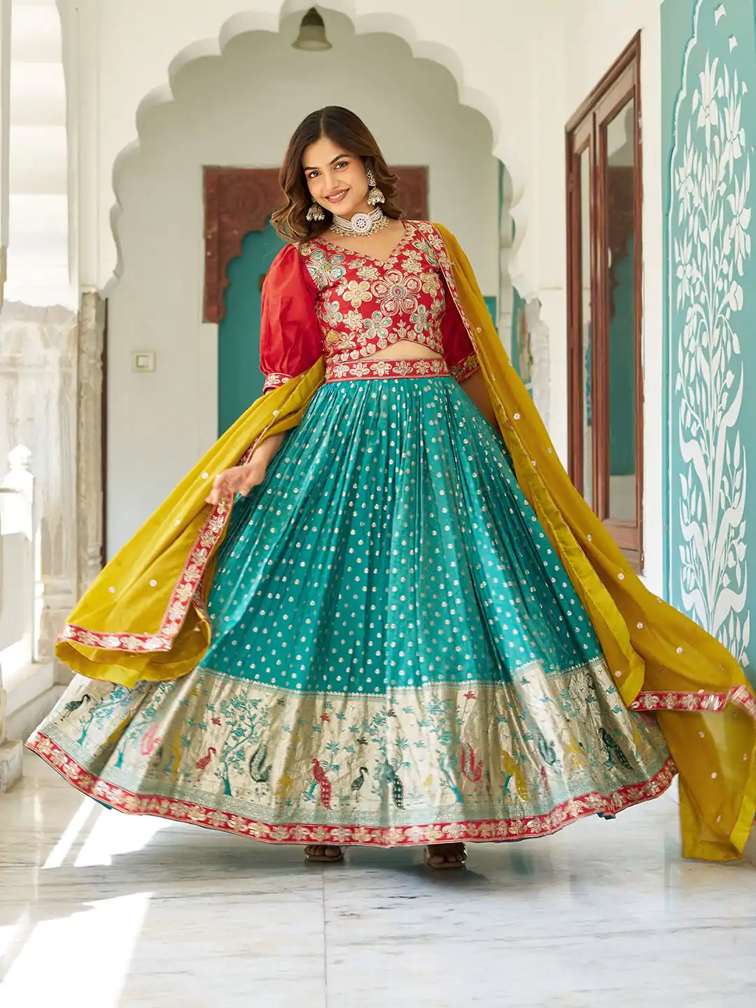 Ram 104 Firozi mono silk Lehenga Choli Perfect for Wedding, Party, Anniversary, Onam, Ethnic Day – . Festive Deal ₹3149. Delivery 4-6 Working Days. | Bollywood Lehenga, Creative Lehenga, Designer Lehenga, Embroidered Lehenga, Lehenga, Party Wear Lehenga