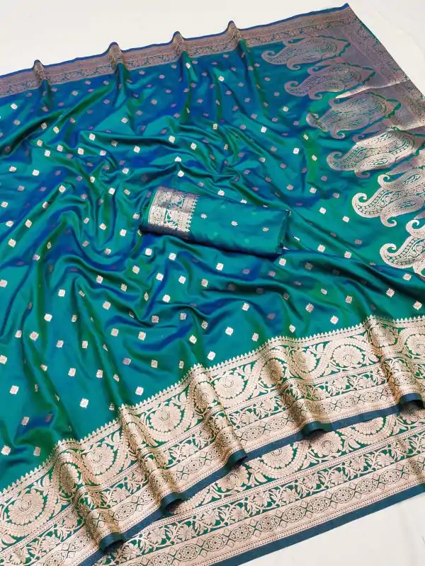 Firozi Soft Banarasi Silk Zari Lace Work Saree