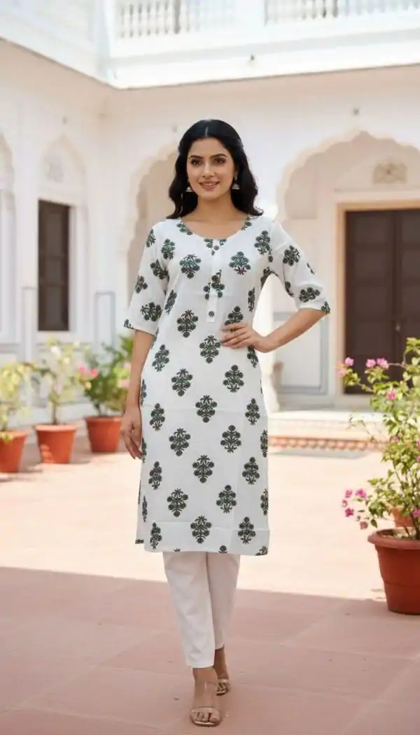 Green Rayon Print Kurti