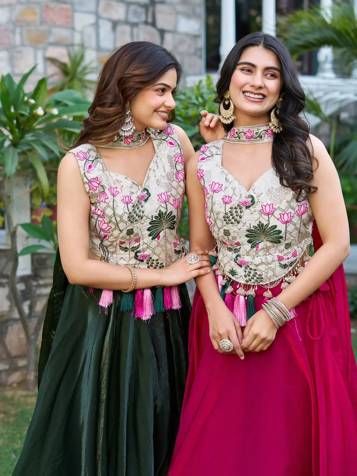 Green Simar Tissue Silk Thread Work Lehenga Choli