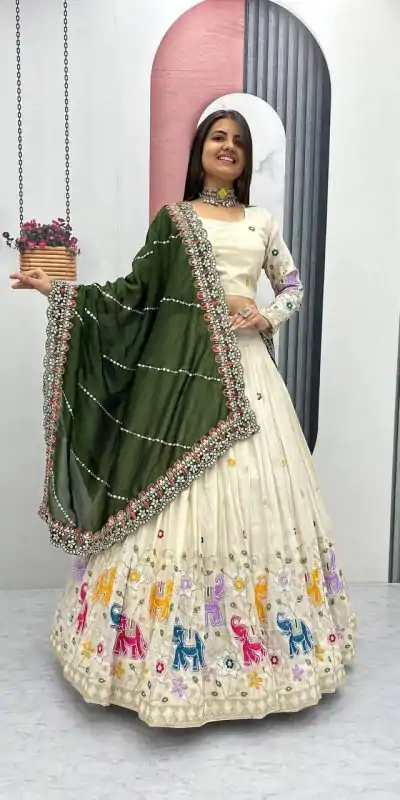 PC 503 Green in Pure Tissue Silk Cut Work & Lace Work Lehenga Choli . Now at just ₹2349. Delivery 4-6 Working Days. Shop now. | Bollywood Lehenga, Creative Lehenga, Designer Lehenga, Embroidered Lehenga, Lehenga, Party Wear Lehenga