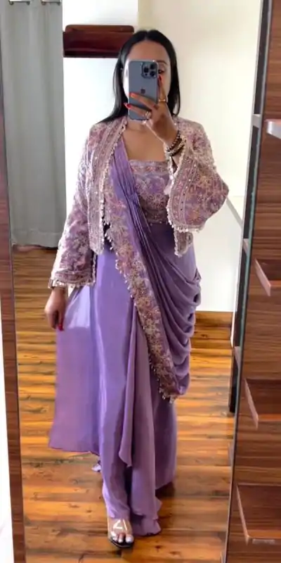 ST 1074 Lavender Color Chinon Saree with Embroidery Work & Lace Work. Best Price ₹2399. Delivery 4-6 Working Days. Shop now. | Bollywood Sarees, Creative Sarees, Designer Sarees, Embroidered Sarees, Ethnic Saree, Modern Digital sarees, Party Wear Sarees, Sarees