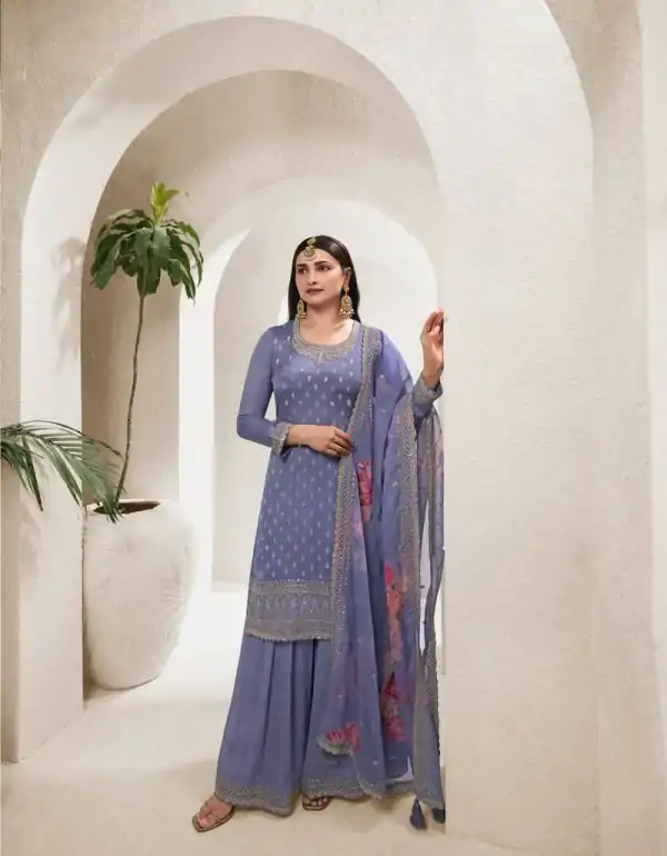 Lavender Viscose Chinon Embroidery Work Salwar Suit