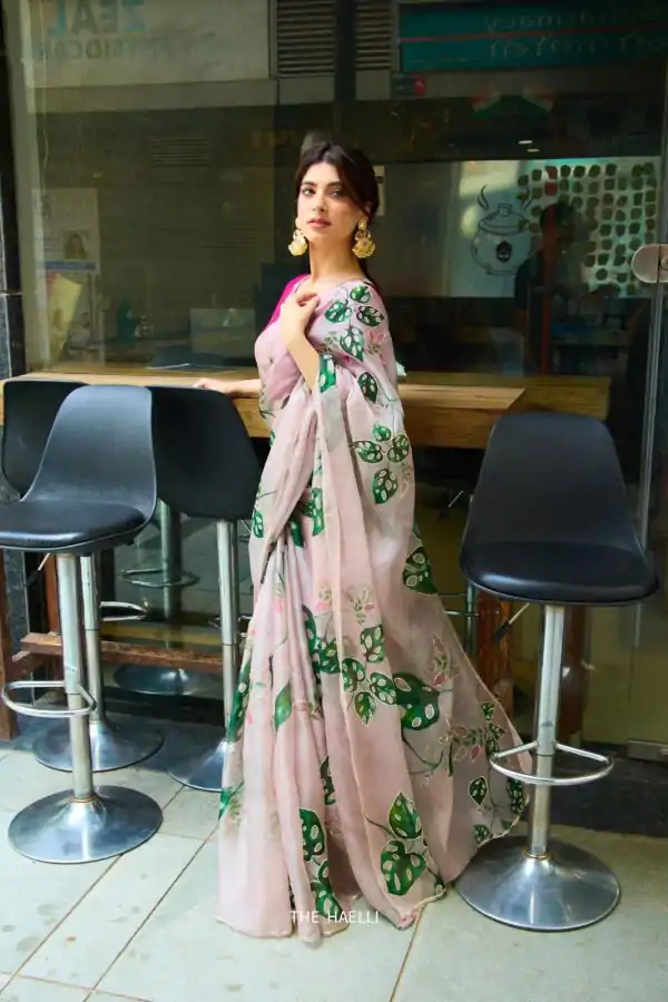 Light Pink Soft Organza Zardosi Pitha Work Saree