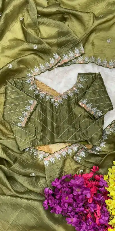 Mahendi Gold Crush Embroidery Work Saree