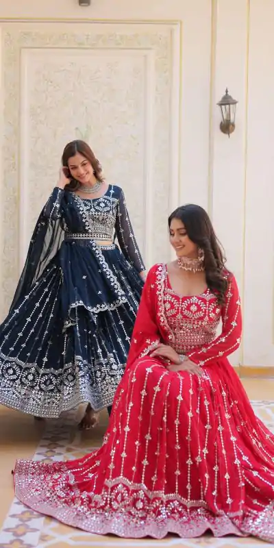 Ram 085 Navy Blue Color Fox Georgette Lehenga Choli with Embroidery Work. Grab it for ₹3049. Delivery 4-6 Working Days. Shop now. | Bollywood Lehenga, Creative Lehenga, Designer Lehenga, Embroidered Lehenga, Lehenga, Party Wear Lehenga