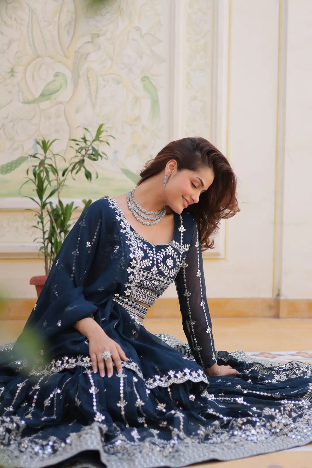 Ram 085 Navy Blue Color Fox Georgette Lehenga Choli with Embroidery Work. Grab it for ₹3049. Delivery 4-6 Working Days. Shop now. | Bollywood Lehenga, Creative Lehenga, Designer Lehenga, Embroidered Lehenga, Lehenga, Party Wear Lehenga