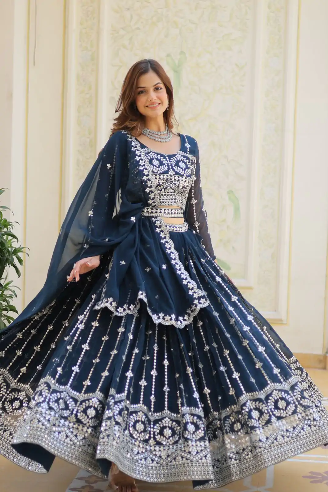 Ram 085 Navy Blue Color Fox Georgette Lehenga Choli with Embroidery Work. Grab it for ₹3049. Delivery 4-6 Working Days. Shop now. | Bollywood Lehenga, Creative Lehenga, Designer Lehenga, Embroidered Lehenga, Lehenga, Party Wear Lehenga