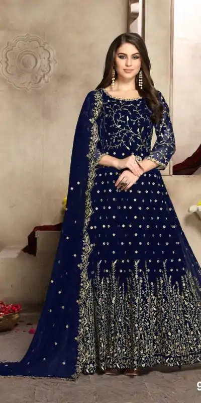 FC 94001 Navy Blue Color Georgette Multi Thread Zari Stich Anarkali Suit Wedding, Party, Festive events, etc. Expected Delivery  4-6 Working Days @2399/- | Anarkali Suits, Bollywood Anarkali, Creative-Anarkali, Designer Anarkali, Embroidered Anarkali, Party Wear Anarkali