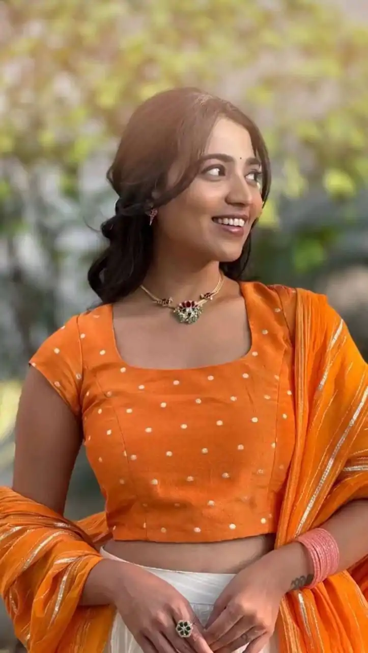 Orange Jacquard Silk Printed Lehenga Choli - Image 2