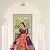 Peach Dola Silk Lace Work Kalamkari Print Lehenga Choli