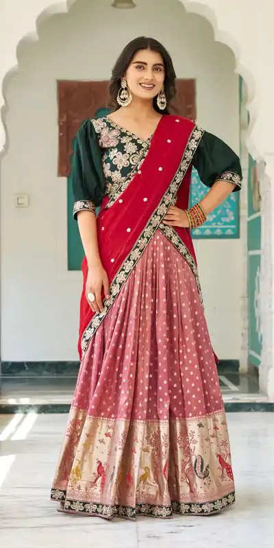 Ram 104 Peach mono silk Lehenga Choli Perfect for Wedding, Party, Anniversary, Onam, Ethnic Day – . Festive Deal ₹3149. Delivery 4-6 Working Days. | Bollywood Lehenga, Creative Lehenga, Designer Lehenga, Embroidered Lehenga, Lehenga, Party Wear Lehenga