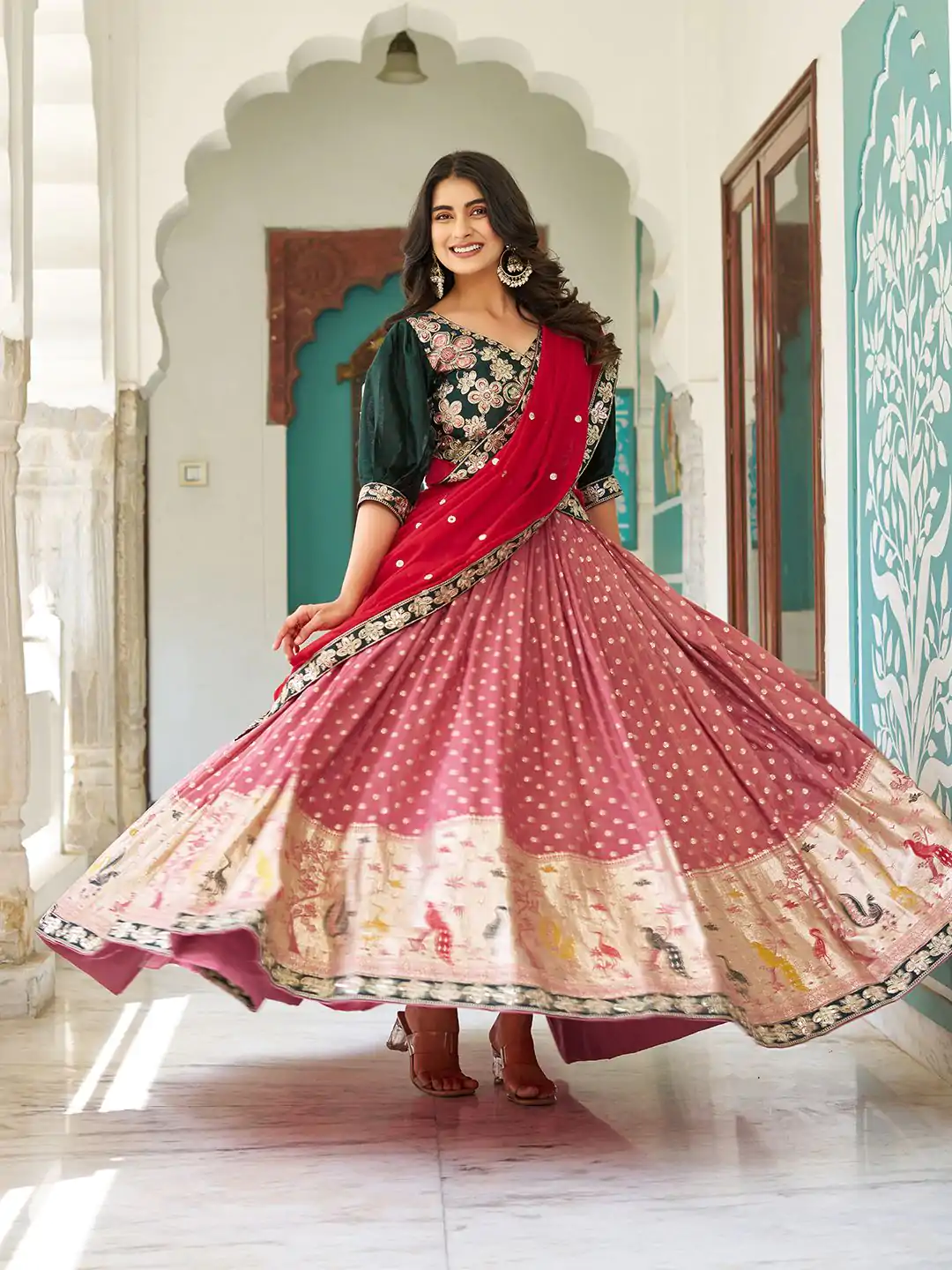 Ram 104 Peach mono silk Lehenga Choli Perfect for Wedding, Party, Anniversary, Onam, Ethnic Day – . Festive Deal ₹3149. Delivery 4-6 Working Days. | Bollywood Lehenga, Creative Lehenga, Designer Lehenga, Embroidered Lehenga, Lehenga, Party Wear Lehenga