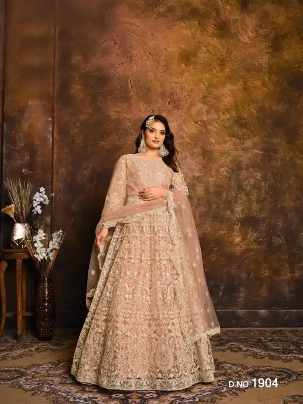 Peach Net Embroidery Work Salwar Suit