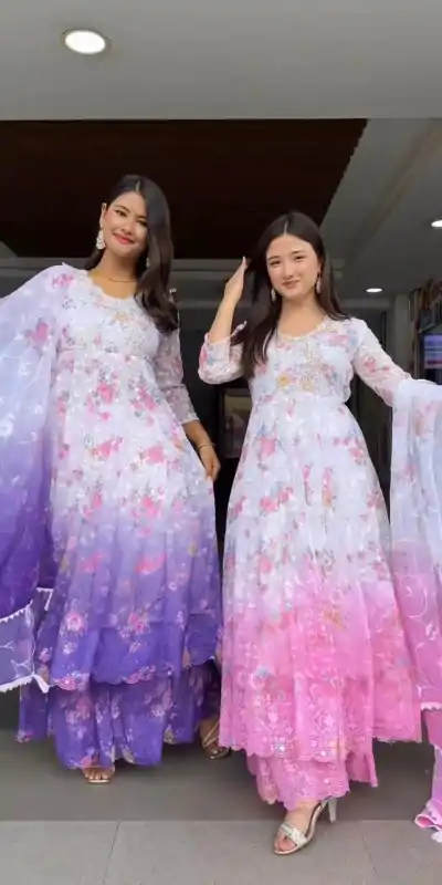 ST 1126 Pink Faux Georgette Gown Perfect for Wedding, Party, Diwali, Makar Sankranti, Mehendi – . Special Price ₹2599. Delivery 4-6 Working Days. | Designer Suits, Jump Suits, Casual Suits, Creative suits, Palazzo Suits, Party Wear Suits, Patiala Suits, Salwar suit, Straight Suits