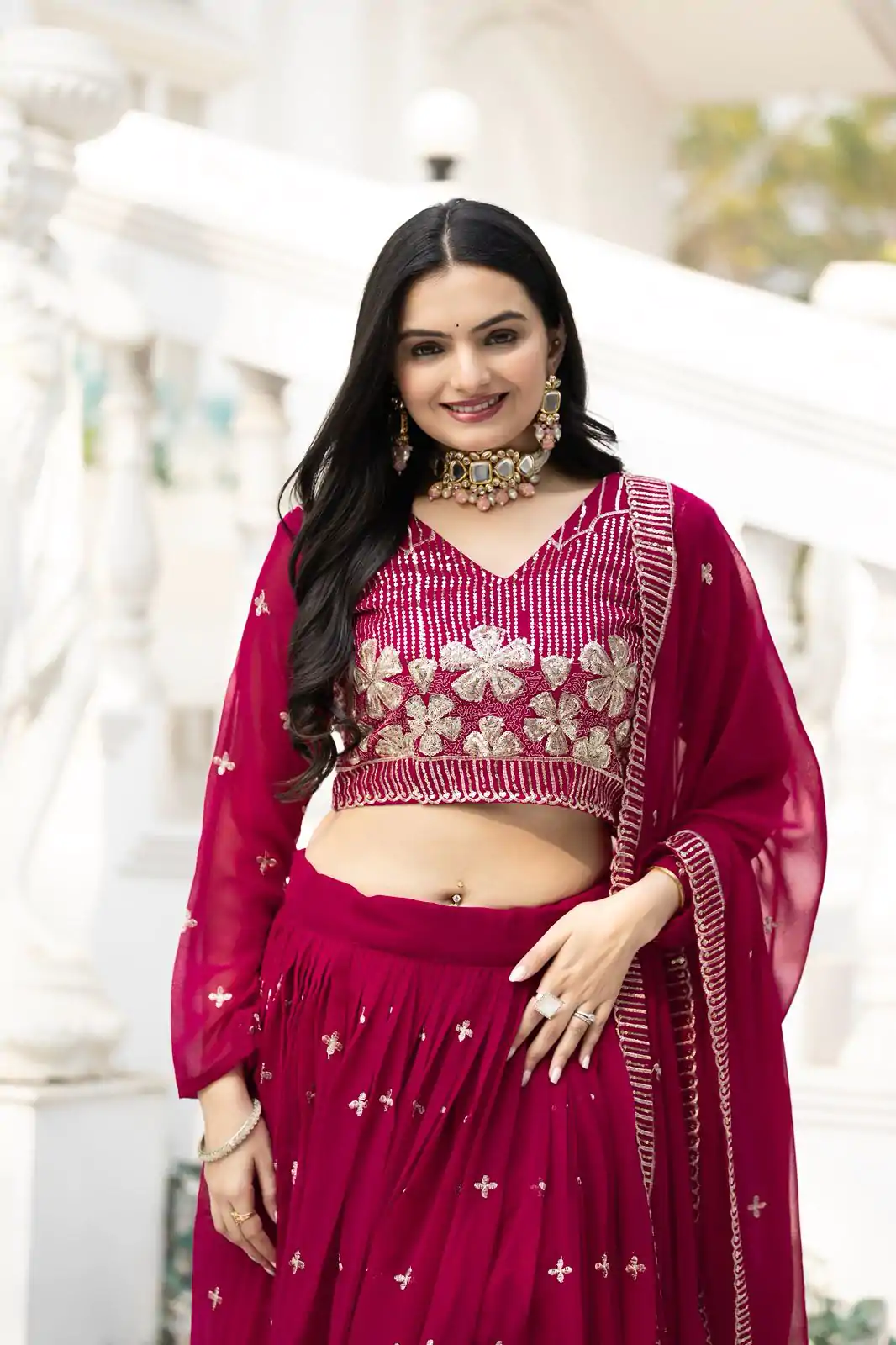 Pink Fox Georgette Embroidery Work Lehenga Choli - Image 2