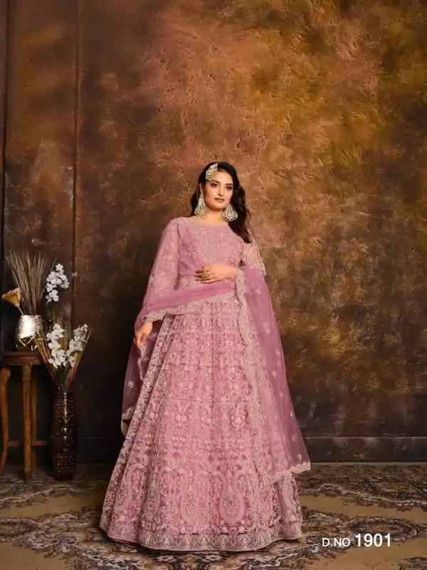 Pink Net Embroidery Work Salwar Suit