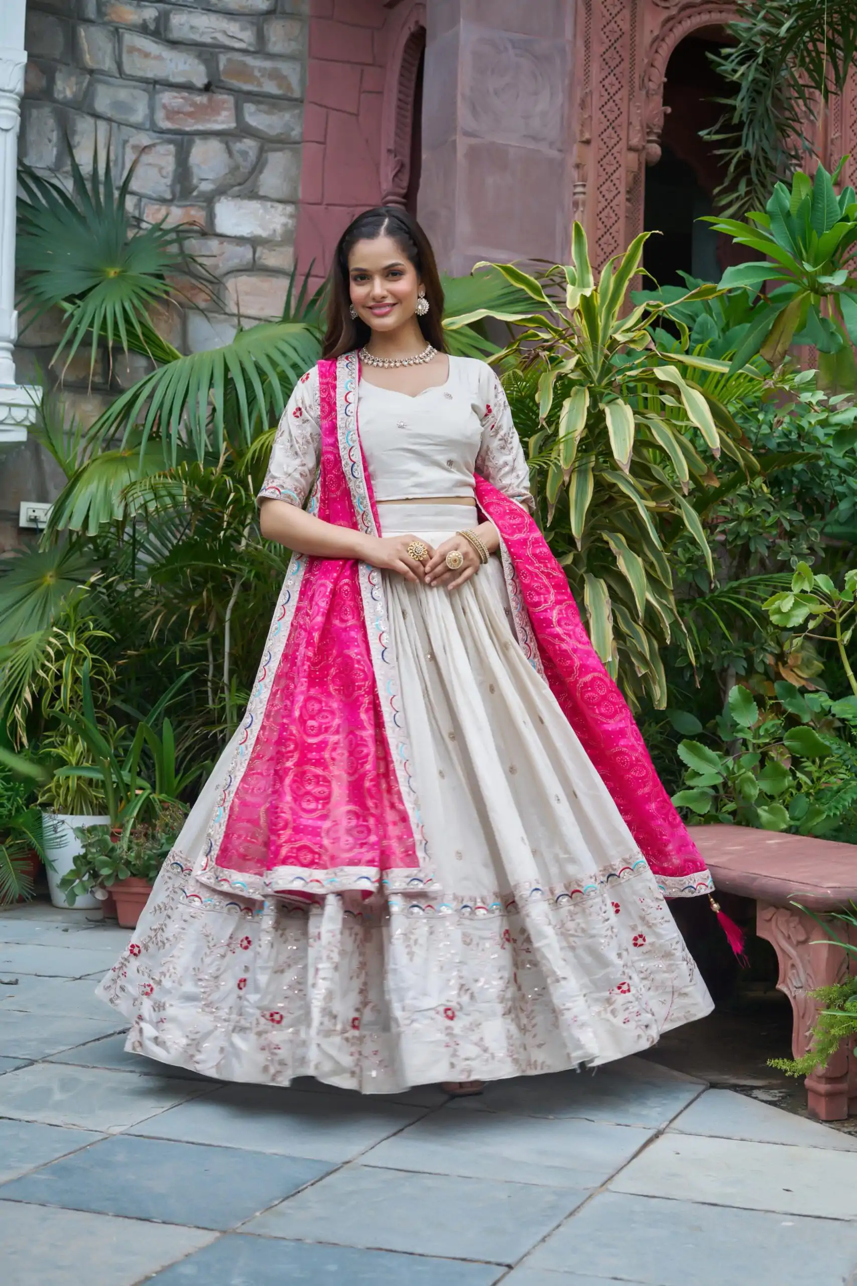 Pink Tissue Silk Embroidery Work Lehenga Choli - Image 5
