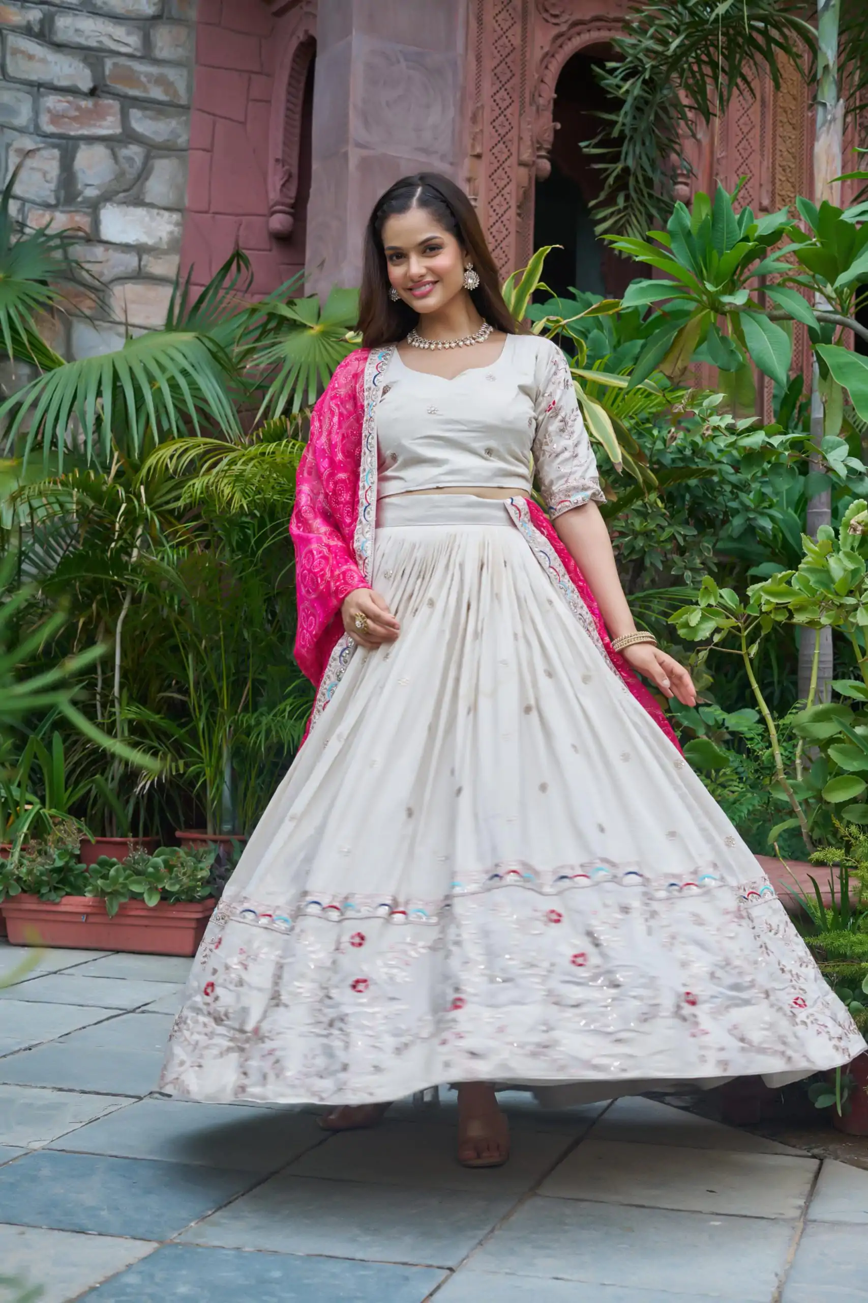 Pink Tissue Silk Embroidery Work Lehenga Choli - Image 3