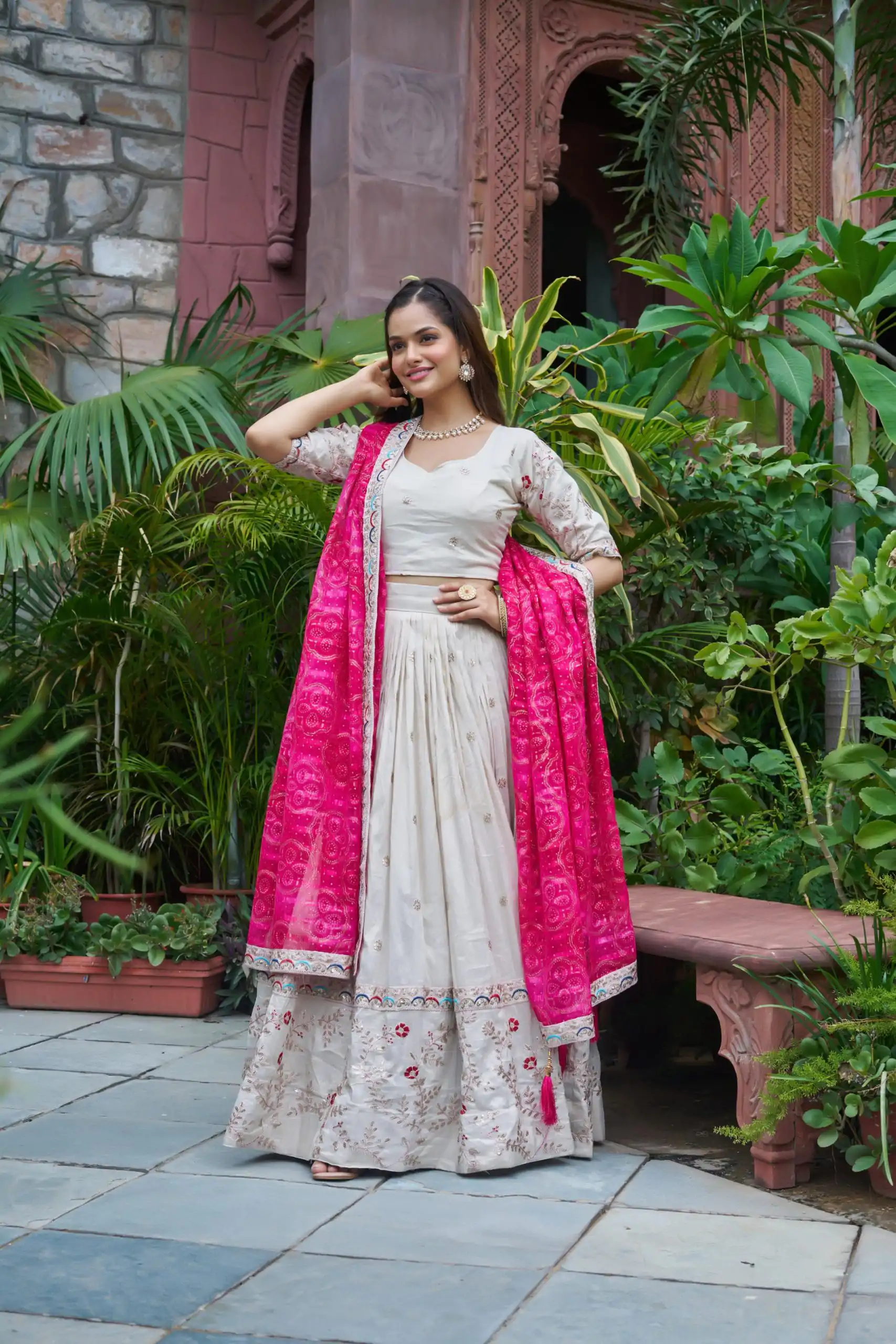 Pink Tissue Silk Embroidery Work Lehenga Choli