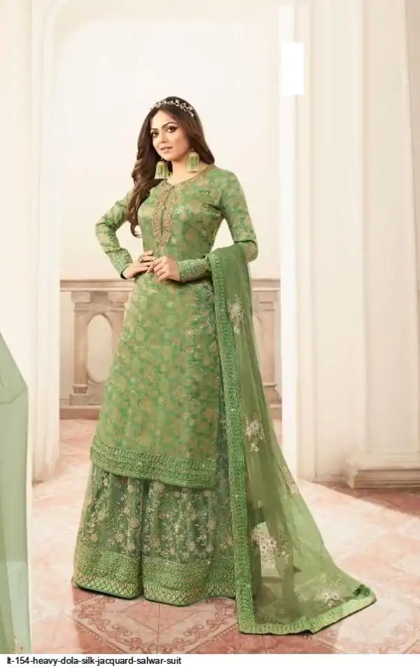 FC L.t 5401 Pista Color Jacquard Silk Georgette Diamond Sharara Suit Wedding, Party, Festive Expected Delivery 4-6 Working Days  @2999/- | Designer Suits, Jump Suits, Casual Suits, Creative suits, Palazzo Suits, Party Wear Suits, Patiala Suits, Salwar suit, Straight Suits
