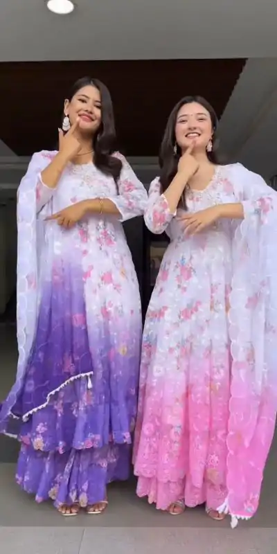 ST 1126 Purple Faux Georgette Gown Perfect for Wedding, Party, Diwali, Makar Sankranti, Mehendi – . Special Price ₹2599. Delivery 4-6 Working Days. | Designer Suits, Jump Suits, Casual Suits, Creative suits, Palazzo Suits, Party Wear Suits, Patiala Suits, Salwar suit, Straight Suits