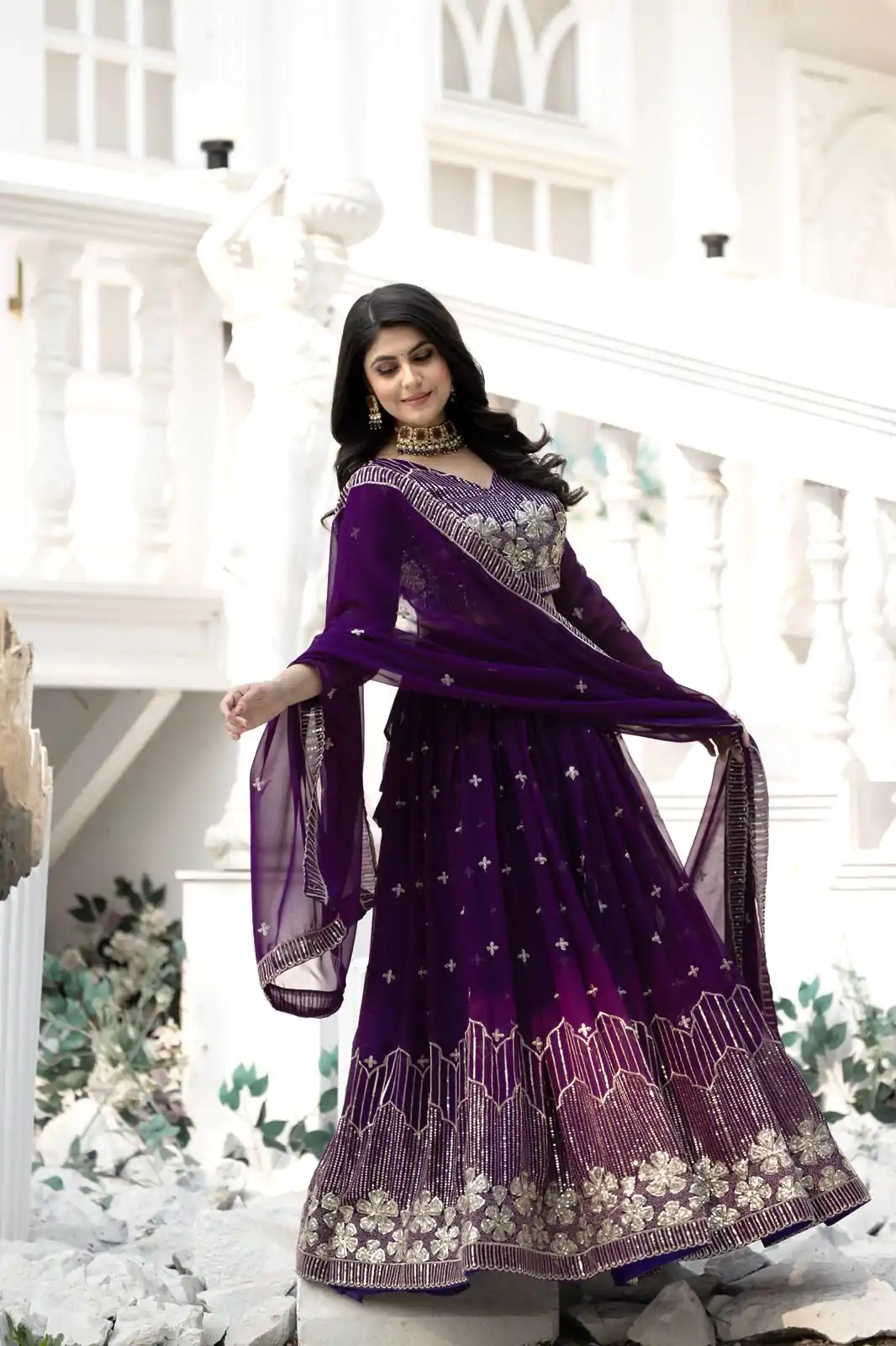 Purple Fox Georgette Embroidery Work Lehenga Choli - Image 2