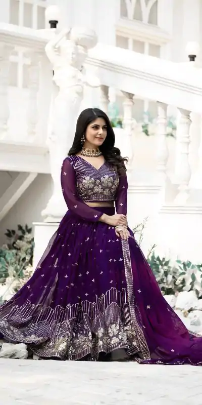 Purple Fox Georgette Embroidery Work Lehenga Choli