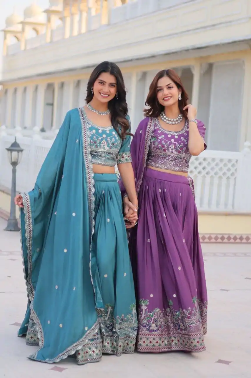 Purple Pure Chinon Embroidery Work Lehenga Choli - Image 11