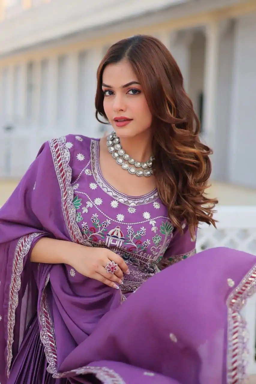 Purple Pure Chinon Embroidery Work Lehenga Choli - Image 8