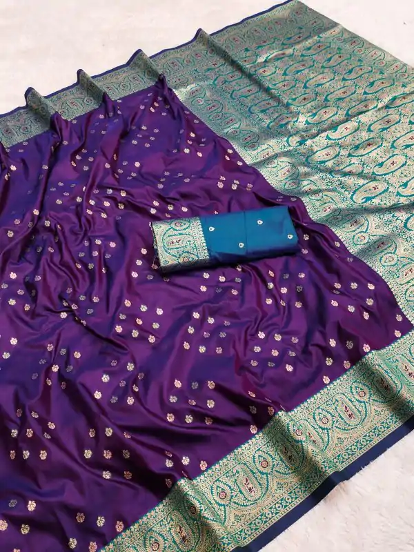 Purple Rich Banarasi Silk Zari Lace Work Saree
