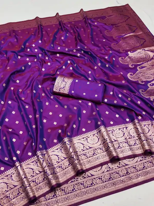 Purple Soft Banarasi Silk Zari Lace Work Saree