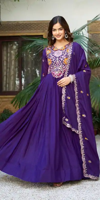 Ram 105 Purple Star Georgette Gown with Embroidery Work & Thread Embroidery. Get it for ₹2049. Delivery 4-6 Working Days. Shop now. | Designer Suits, Jump Suits, Casual Suits, Creative suits, Palazzo Suits, Party Wear Suits, Patiala Suits, Salwar suit, Straight Suits