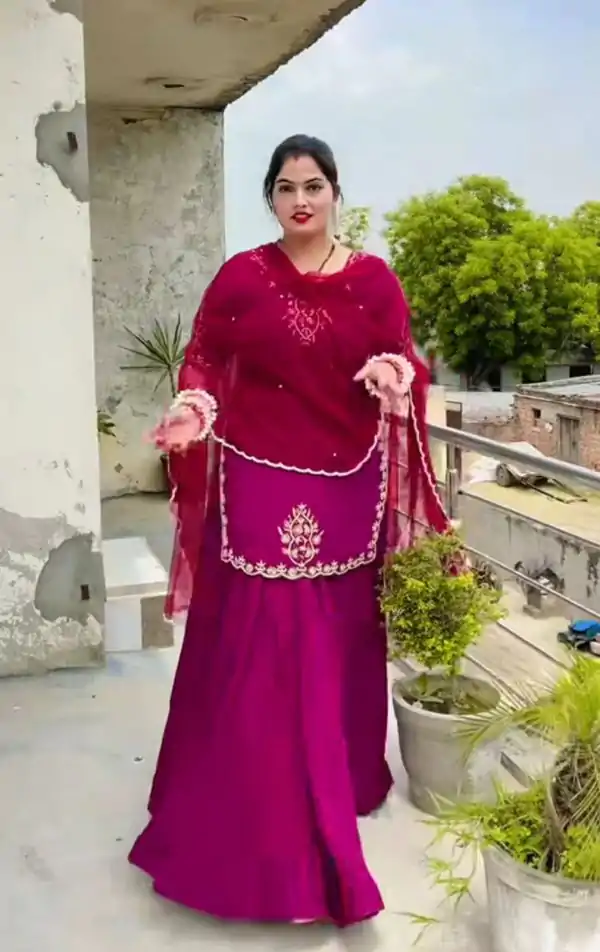 Rani Pink Natural Crep Silk Sequence Lehenga Choli
