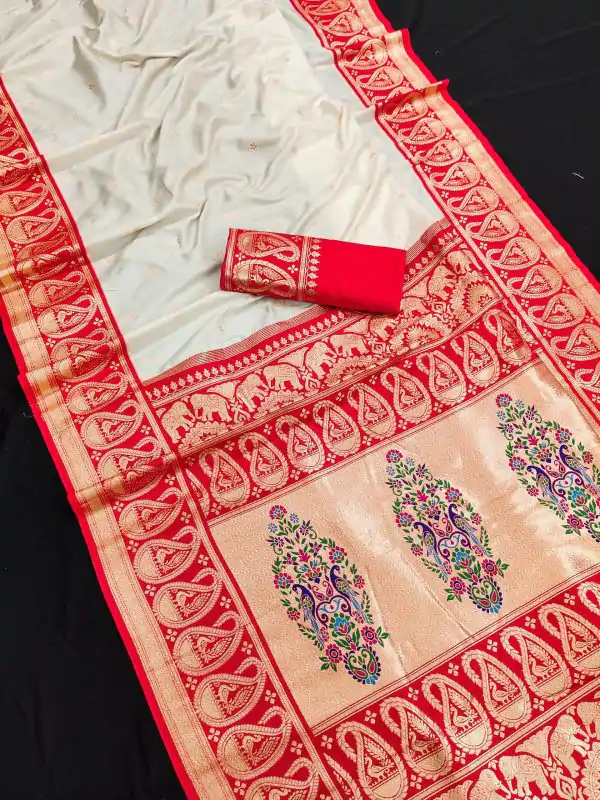 MB 1213 Red Color Banarasi Saree with Zari Work & Lace Work. Wedding, Party, Festive, Events, Festive Deal ₹2099. Delivery 4-6 Working Days. Shop now. | Bollywood Sarees, Creative Sarees, Designer Sarees, Embroidered Sarees, Ethnic Saree, Modern Digital sarees, Party Wear Sarees, Sarees