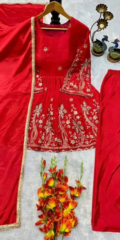 VLM 300 Red Chinon Silk with Lace Work & Embroidery Work Salwar Suit . Affordable Price ₹1899. Delivery 4-6 Working Days. Shop now. | Designer Suits, Jump Suits, Casual Suits, Creative suits, Palazzo Suits, Party Wear Suits, Patiala Suits, Salwar suit, Straight Suits