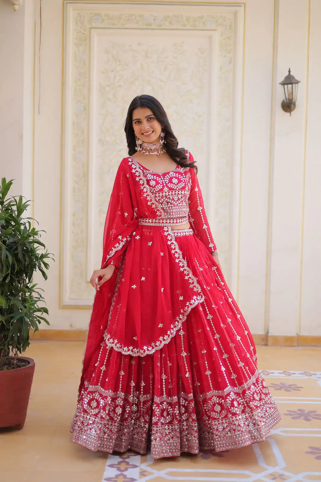 Ram 085 Red Color Fox Georgette Lehenga Choli with Embroidery Work. Grab it for ₹3049. Delivery 4-6 Working Days. Shop now. | Bollywood Lehenga, Creative Lehenga, Designer Lehenga, Embroidered Lehenga, Lehenga, Party Wear Lehenga