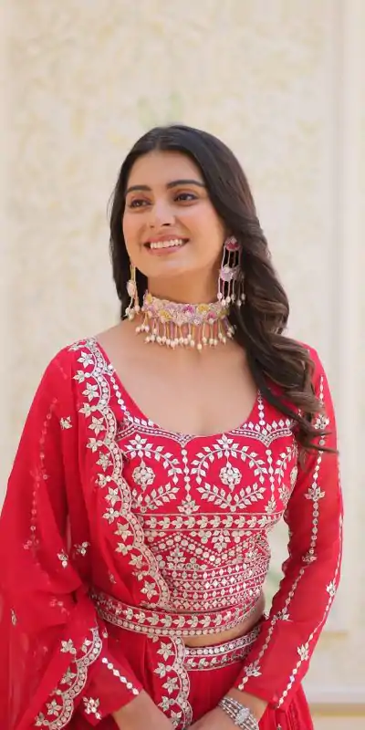 Ram 085 Red Color Fox Georgette Lehenga Choli with Embroidery Work. Grab it for ₹3049. Delivery 4-6 Working Days. Shop now. | Bollywood Lehenga, Creative Lehenga, Designer Lehenga, Embroidered Lehenga, Lehenga, Party Wear Lehenga