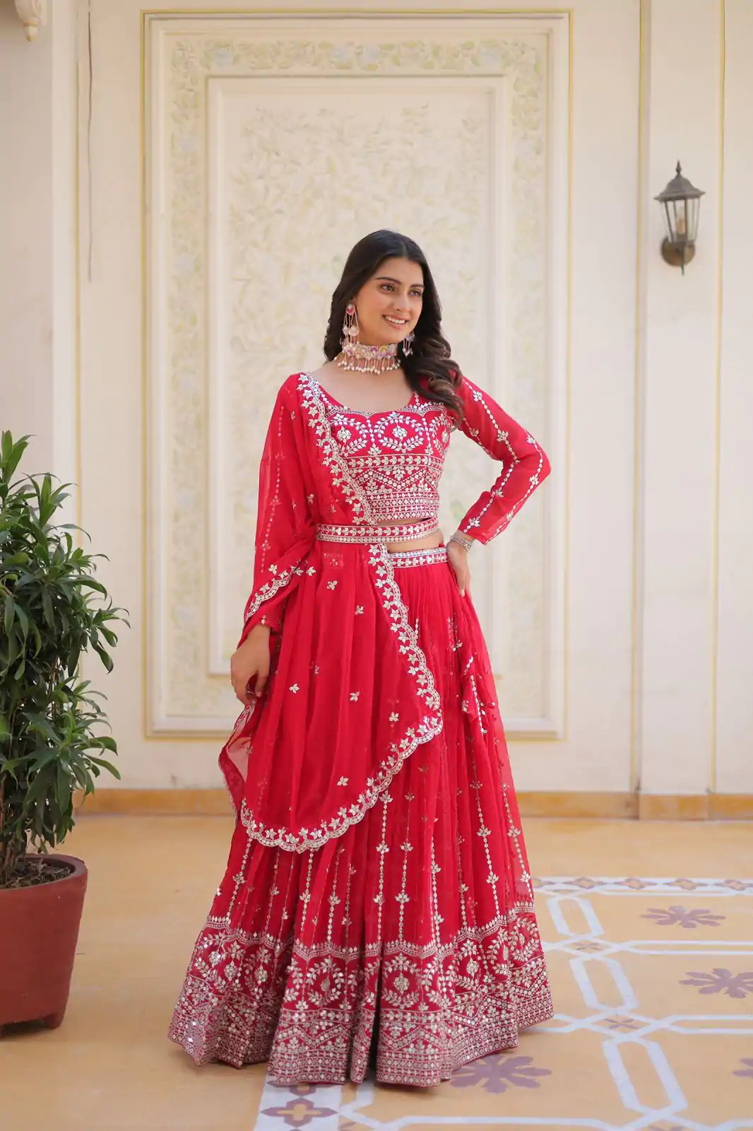 Ram 085 Red Color Fox Georgette Lehenga Choli with Embroidery Work. Grab it for ₹3049. Delivery 4-6 Working Days. Shop now. | Bollywood Lehenga, Creative Lehenga, Designer Lehenga, Embroidered Lehenga, Lehenga, Party Wear Lehenga