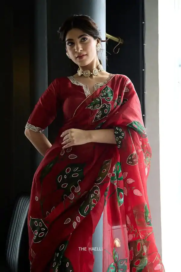 Red Soft Organza Zardosi Pitha Work Saree