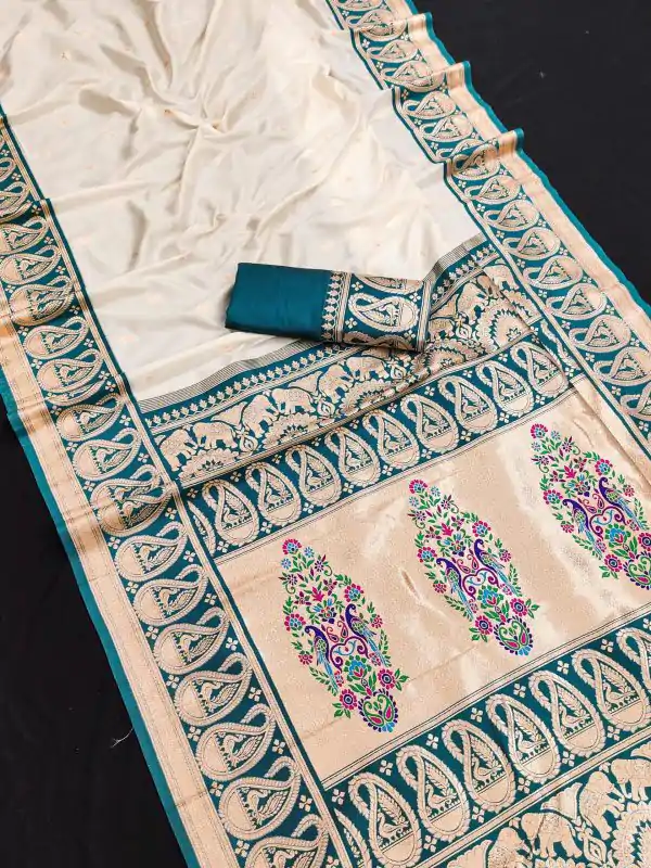 MB 1213 Teal Color Banarasi Saree with Zari Work & Lace Work. Wedding, Party, Festive, Events, Festive Deal ₹2099. Delivery 4-6 Working Days. Shop now. | Bollywood Sarees, Creative Sarees, Designer Sarees, Embroidered Sarees, Ethnic Saree, Modern Digital sarees, Party Wear Sarees, Sarees
