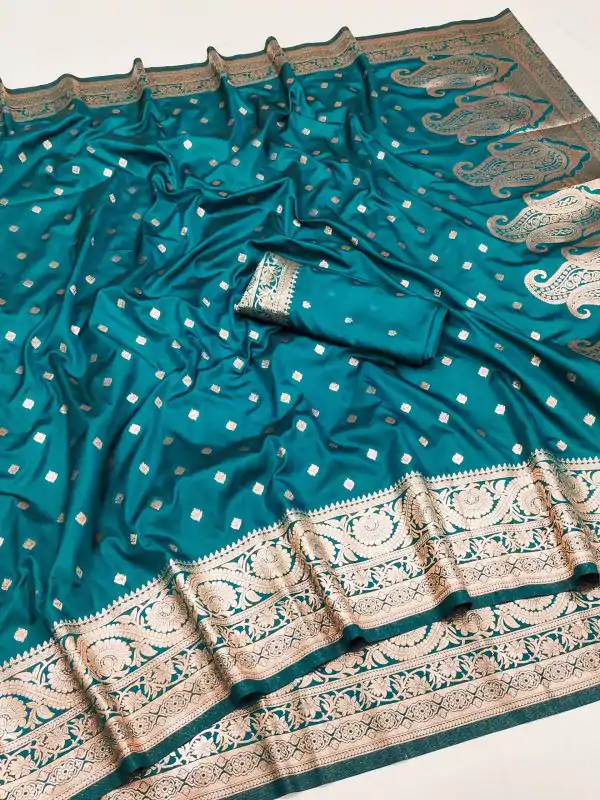 Teal Soft Banarasi Silk Zari Lace Work Saree