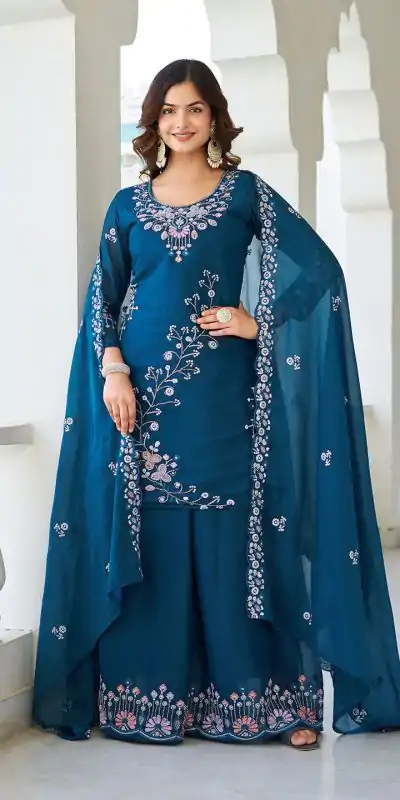 Ram 103 Teal Color Star Georgette Salwar Suit with Embroidery Work. Get it for ₹3049. Delivery 4-6 Working Days. Shop now. | Designer Suits, Jump Suits, Casual Suits, Creative suits, Palazzo Suits, Party Wear Suits, Patiala Suits, Salwar suit, Straight Suits
