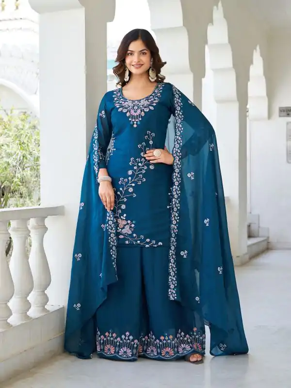Ram 103 Teal Color Star Georgette Salwar Suit with Embroidery Work. Get it for ₹3049. Delivery 4-6 Working Days. Shop now. | Designer Suits, Jump Suits, Casual Suits, Creative suits, Palazzo Suits, Party Wear Suits, Patiala Suits, Salwar suit, Straight Suits