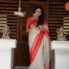 White Lichi Silk Lace Work Saree