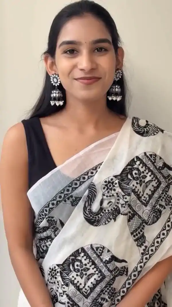 White Soft Cotton Digital Print Lace Work Saree