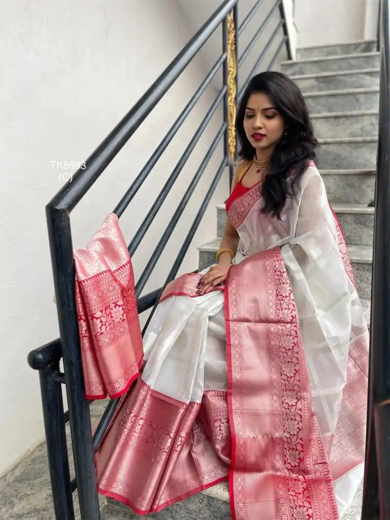 White Soft Lichi Silk Lace Work Lace Border Saree - Image 5