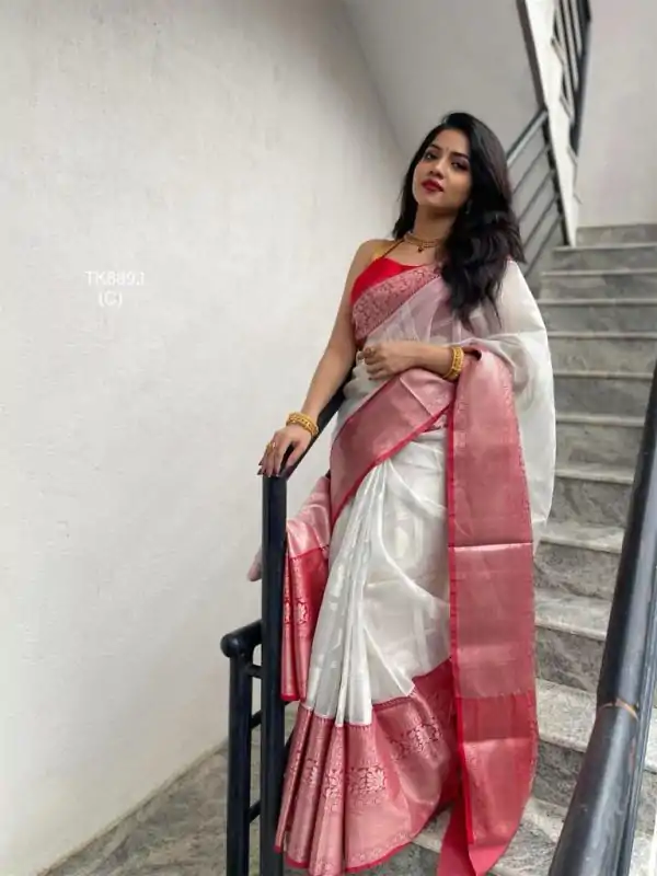 White Soft Lichi Silk Lace Work Lace Border Saree
